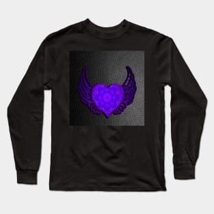 Heart on Faux Black Leather Look, Graphic Mandala Design Angel Valentines Day Gifts Long Sleeve T-Shirt